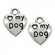 Metalen Bedel Hartje "Love My Dog" Antiek zilver 